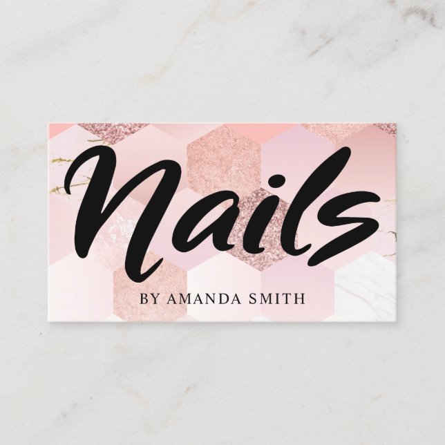 Rose Gold Tiled Nails Business Card (Front)