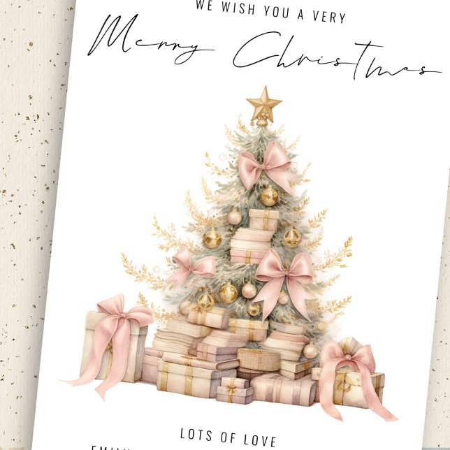 Rose Gold Tree 2026 Calendar Merry Christmas Holiday Card (Closer view)