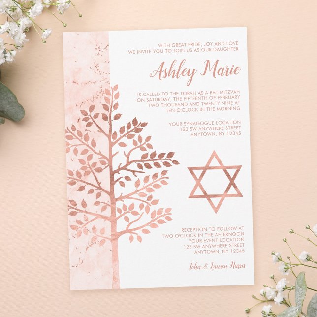Rose Gold Tree of Life Bat Mitzvah Invitations (Creator Uploaded)