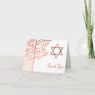 Rose Gold Tree of Life Bat Mitzvah Thank You Card