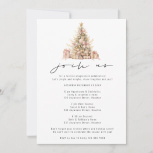 Rose Gold Tree Progessive Christmas Party Invitation