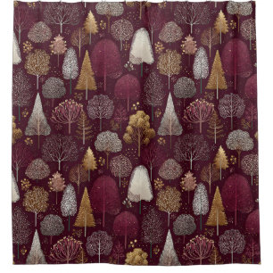 Rose Gold Trees on Burgundy Luxe Woodland Shower Curtain