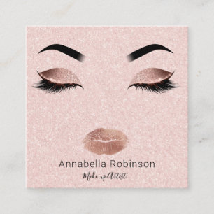 Rose Gold Trendy Make Up Artist Face Square Business Card