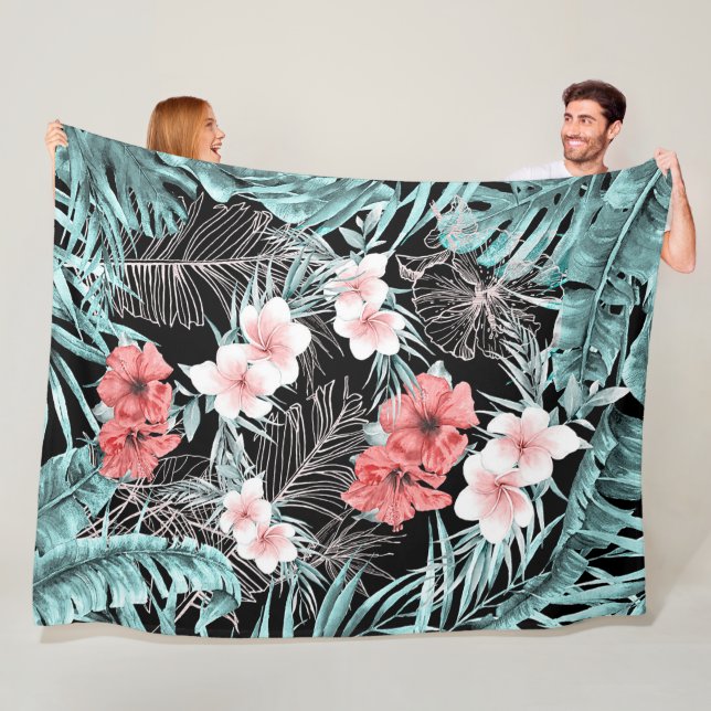 Rose Gold Tropical Botanical Island Paradise Chic Fleece Blanket (In Situ)