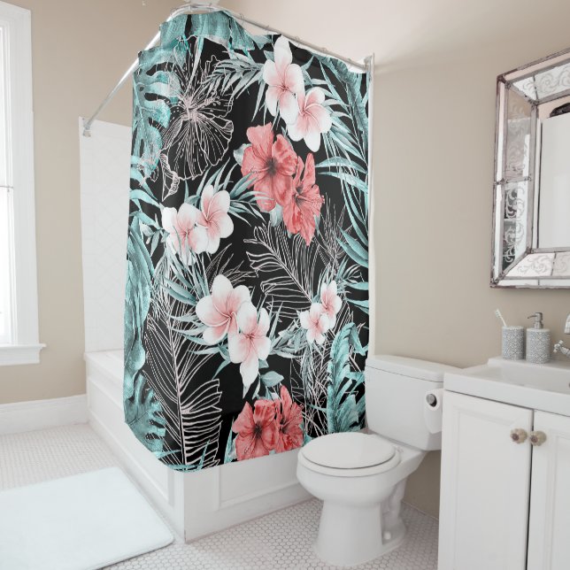 Rose Gold Tropical Botanical Island Paradise Chic Shower Curtain (In Situ)