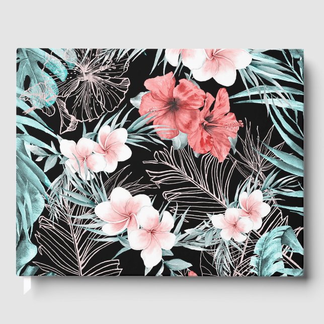 Rose Gold Tropical Elegant Botanical Wedding Guest Book (Front)