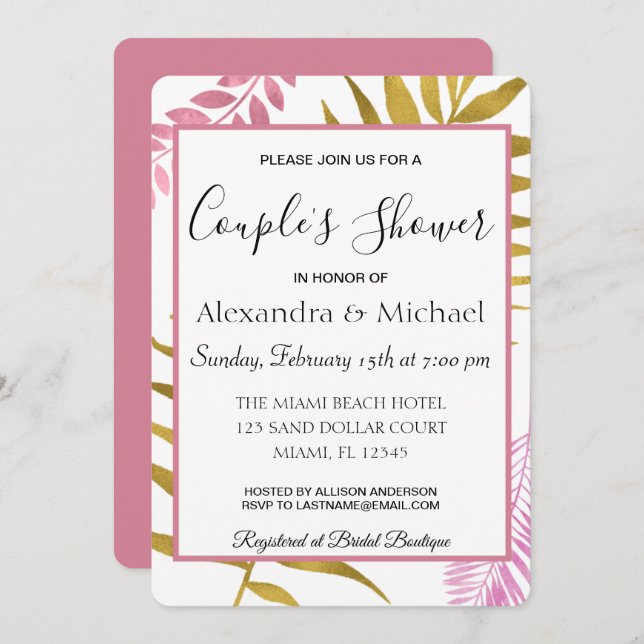Rose Gold Tropical Floral Couple's Shower Invitation (Front/Back)