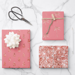 Rose Gold Tropical Glitter Pineapples Wrapping Paper Sheet