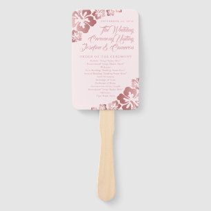 Rose Gold Tropical Hibiscus Flower Wedding Program Hand Fan