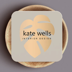 Rose Gold Tropical Leaf Interior Design Square Business Card