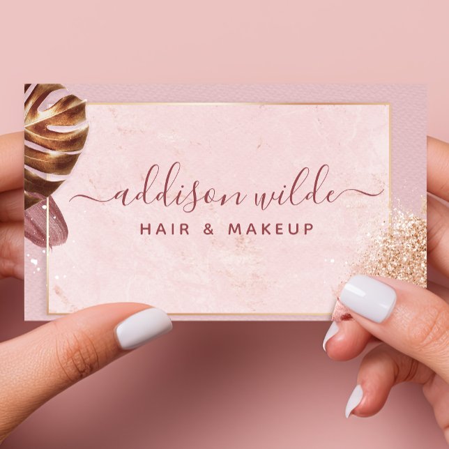 Rose Gold Tropical Palm Leaves Botanical Glitter Business Card (Creator Uploaded)