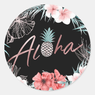 Rose Gold Tropical Pineapple Botanical Aloha Luau Classic Round Sticker