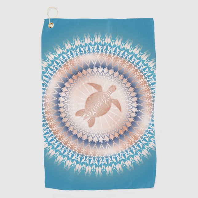Rose Gold Turquoise Turtle Mandala Golf Towel (Front)