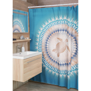 Rose Gold Turquoise Turtle Mandala Shower Curtain