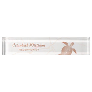Rose Gold Turtle Blush Marble Nameplate