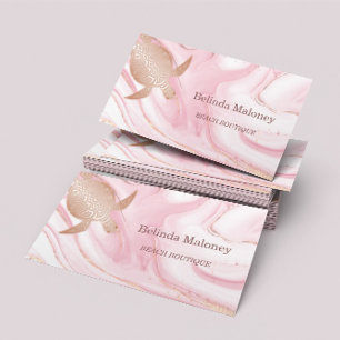 Rose Gold Turtle Pink Marble Beach Business Card