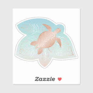 Rose Gold Turtle Tropical Leaves