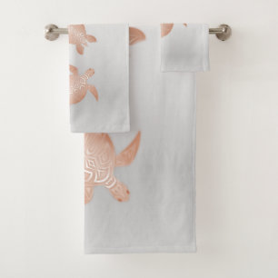 Rose Gold  Turtles Gray  Elegant Coastal Bath Towel Set