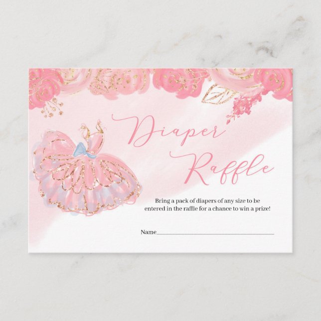 Rose gold tutu dress pink floral Diaper Raffle Enclosure Card (Front)