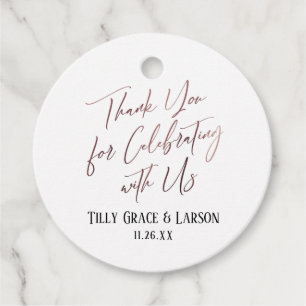 Rose Gold Type Thank You for Celebrating with Us Favour Tags