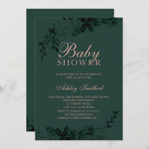 Rose gold typography Floral green baby shower Invitation