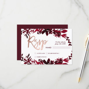 Rose gold typography Floral red rsvp wedding Card