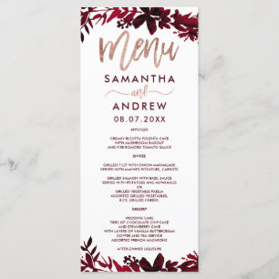 Rose gold typography Floral red wedding menu