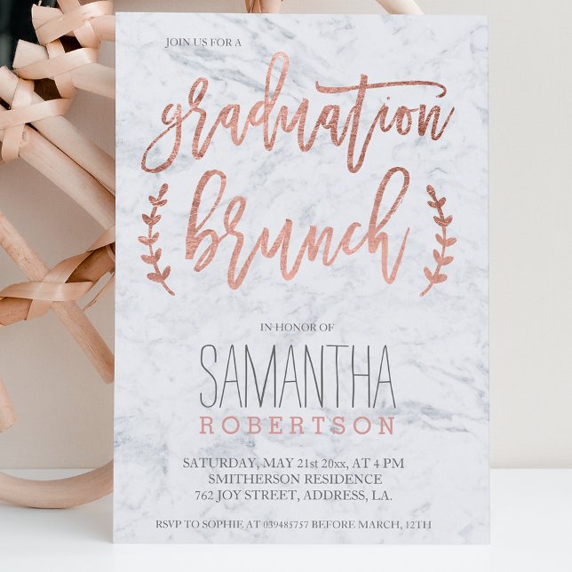 Rose gold typography marble graduation brunch invitation (Creator Uploaded)
