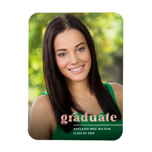 Rose Gold Typography Photo Graduate Announcement Magnet (Vertical)