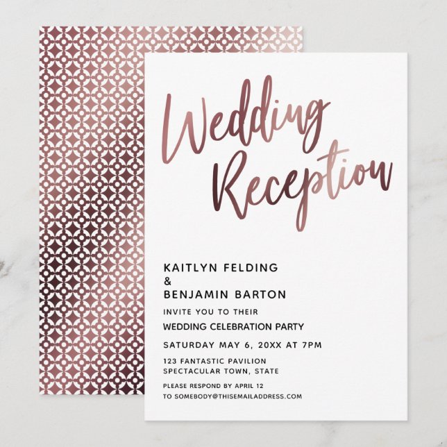 Rose Gold Typography Wedding Reception Invitation (Front/Back)