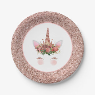 Rose Gold Unicorn Princess Paper Plate