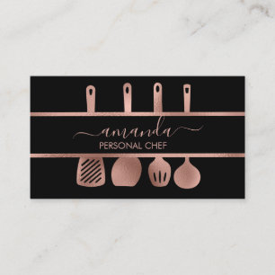 Rose Gold Utensils Personal Chef Cooking Baking Business Card