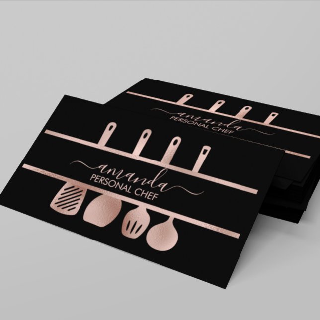 Rose Gold Utensils Personal Chef Cooking Baking Business Card (Creator Uploaded)