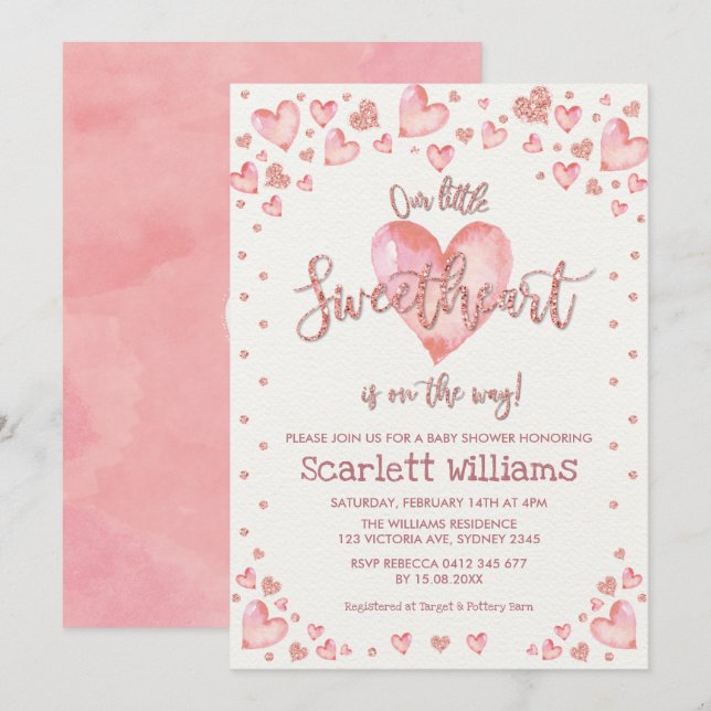 Rose Gold Valentines Sweetheart Girl Baby Shower Invitation (Front/Back)