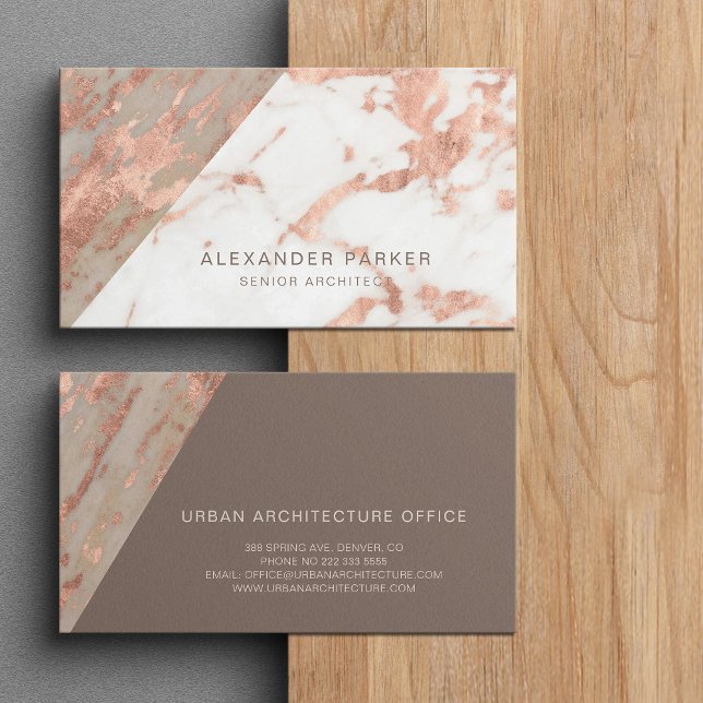 Rose gold veined marble stone architect office business card (Creator Uploaded)