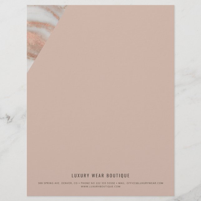 Rose gold veined marble stone business office custom letterhead (Front)