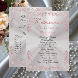 Rose Gold Vintage Border Quinceanera- Pearl White Programme
