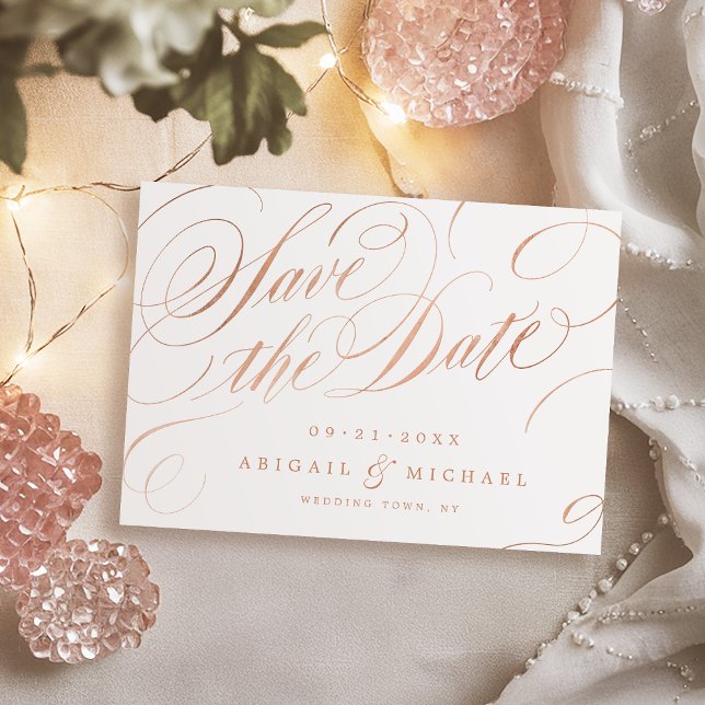 Rose gold vintage calligraphy save the date (Rose gold vintage calligraphy save the date)