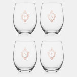Rose Gold Vintage Crests 4 Pink Monogram Initials<br><div class="desc">A set of 4 glasses,  each of them personalised by different pink monogram initials,  each of them in a similar rose gold vintage crest.

Can be used as bridesmaid gifts,  each personalised with the bridesmaid's initial.</div>