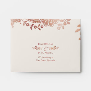 Rose gold vintage elegant lace wedding RSVP Envelopes