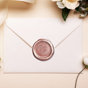    Rose Gold Vintage Initials Custom Wedding Favou Classic Round Sticker