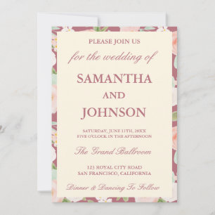 Rose Gold Vintage Ivory Floral Photo Wedding Invitation