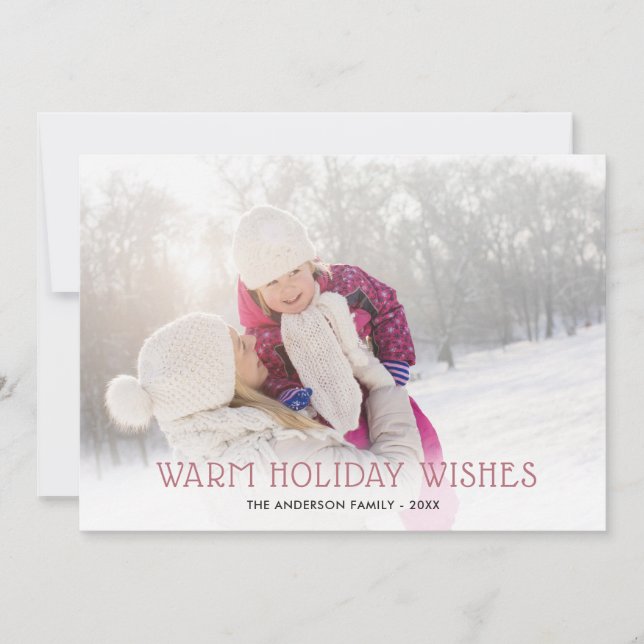 Rose Gold Warm Holiday Wishes | 2 Photo Christmas Card (Front)