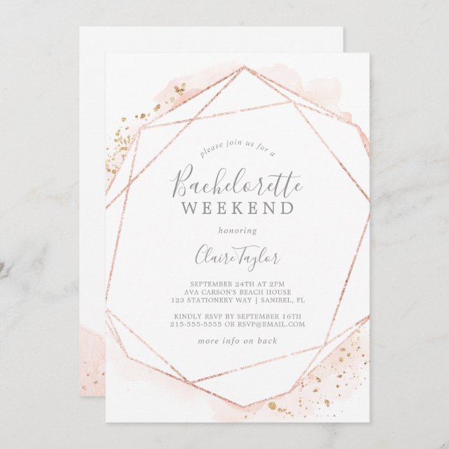 Rose Gold Watercolor Bachelorette Weekend Invitation (Front/Back)