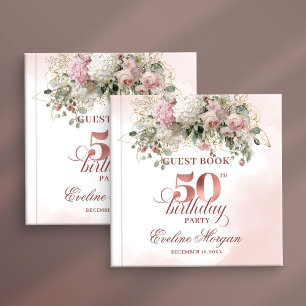Rose Gold Watercolor Blush 50th Birthday Guest Book
