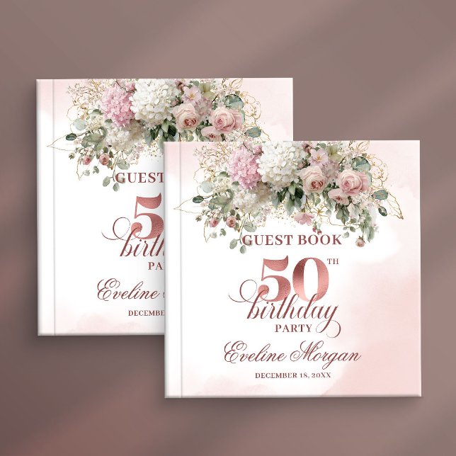 Rose Gold Watercolor Blush 50th Birthday Guest  Guest Book (Rose Gold Watercolor Blush 50th Birthday Guest Book)