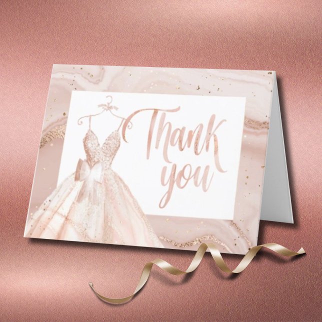 Rose Gold Watercolor Bridal Dress Shower Thank You Card (Creator Uploaded)