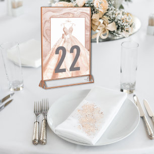 Rose Gold Watercolor Bridal Dress Table Numbers