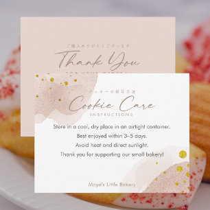 Rose Gold Watercolor Cookie Care Instructions Thank You Card