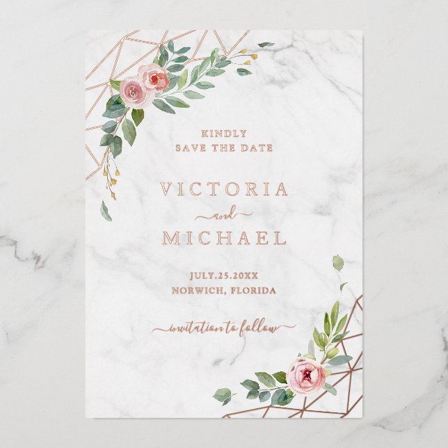 Rose Gold Watercolor Floral Pink Save The Date (Front)